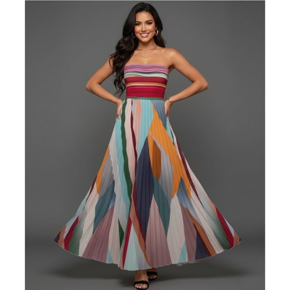 Pleated Tube Dress With Waist Pintuck